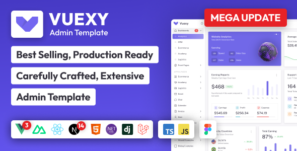 Vuexy – Vuejs, Nuxt, Next.js, HTML, Laravel, Asp.Net & Django Admin Dashboard Template 1.0.0