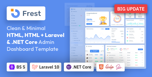 Frest 1.0.0 – Bootstrap 5 HTML, Laravel & Asp.Net Admin Dashboard Template