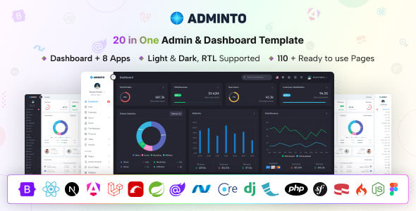 Adminto 1.0.0 – Bootstrap React NextJs Angular Laravel Blazor RoR PHP Admin Dashboard HTML Template
