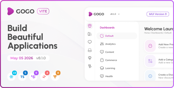 Gogo 1.0.0 – Vite React Admin Dashboard (React 19)