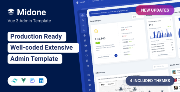 Midone – Tailwind CSS Vuejs 3 Admin Dashboard Template 1.0.0