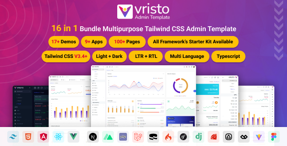 Vristo 1.0.0 – Tailwind Admin Template HTML, Angular 20, NextJS App Router, ReactJS, VueJS, Nuxt, Laravel