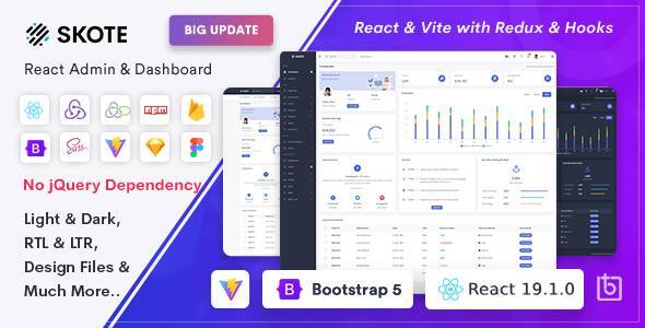 Skote 2.1.0 – React Admin & Dashboard Template + Sketch