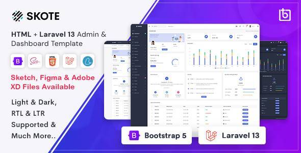 Skote 1.0.0 – HTML & Laravel 13 Admin Dashboard Template + Sketch