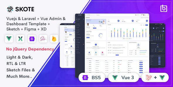 Skote 1.0.0 – Vuejs + Laravel Admin & Dashboard Template + Sketch