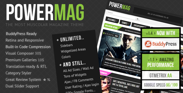 PowerMag: Bold Magazine and Reviews WordPress Theme 1.0.0