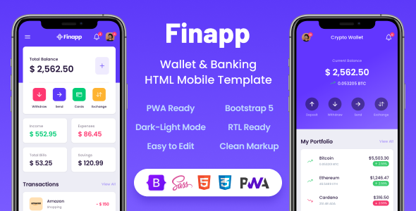 Finapp – Wallet & Banking HTML Mobile Template 1.0.0
