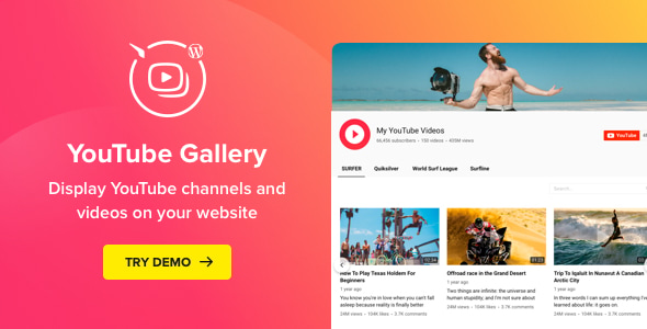 YouTube Plugin – WordPress YouTube Gallery — CodeCanyon > WordPress > Social Networking preview