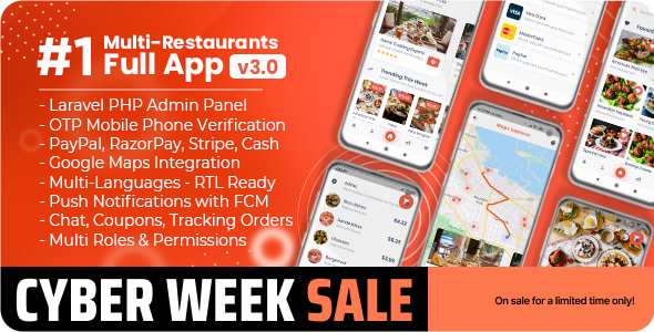 Food Delivery Flutter + PHP Laravel Admin Review 1.0.0