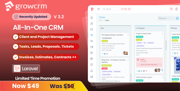 Grow CRM – Laravel Project Management Review 1.0.0